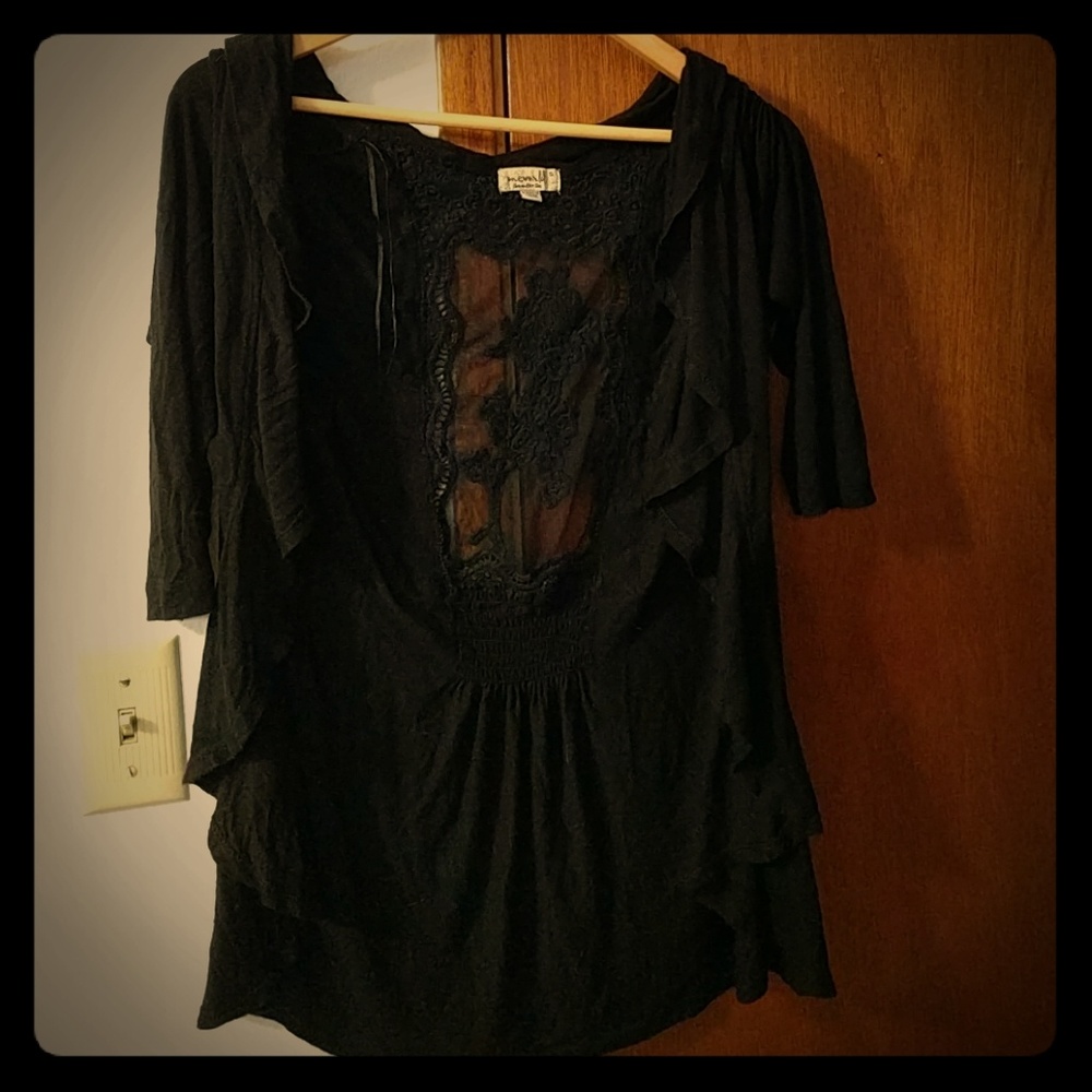 Light ruffly lace black cardigan